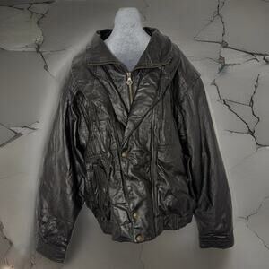 Expressions Black Leather Coat Lined Padded Stand-Up Shawl Collar Men’s XL Gift